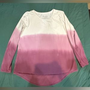 Seed to Style Organic Cotton Watercolor Print Long-Sleeve Top Pink Ombré Sz Lg